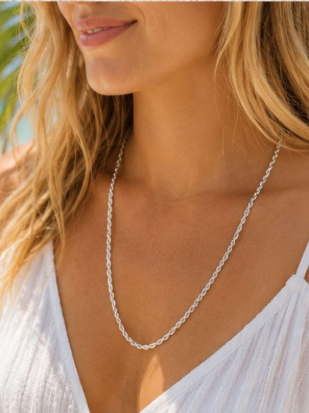 Vintage Napier Silver Tone Rope Chain Necklace 24” Twisted Chain Classic Signed